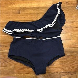 J. Crew One-Shoulder Ruffle Top with High Waisted Bottoms